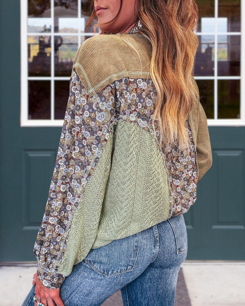 Daisy Patchwork Waffle Pullover