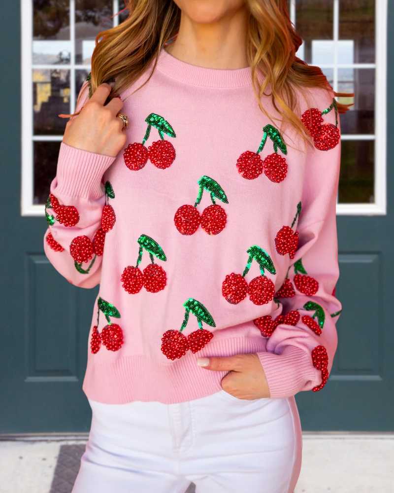 Sparkling Cherry Sequin Sweater
