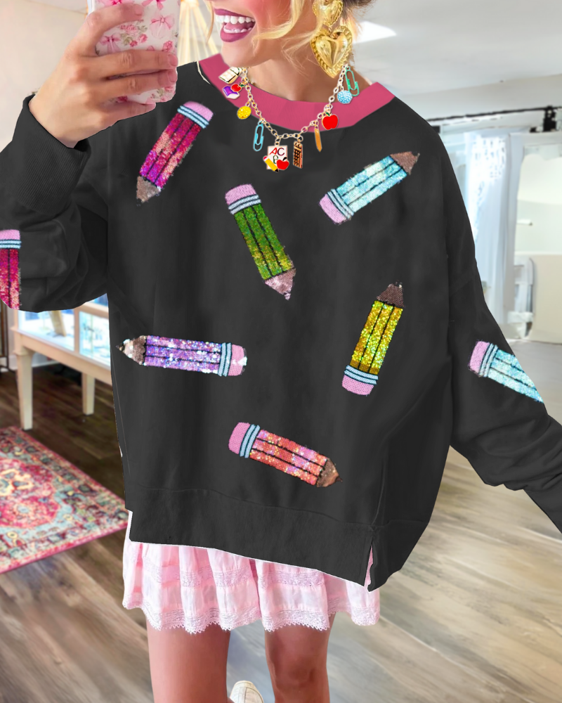 Oversized Colored Pencil Sequined Sweatshirt