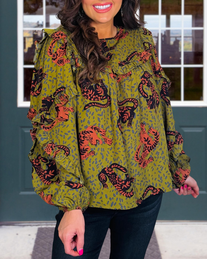 Unique Animal Print Ruffle Top