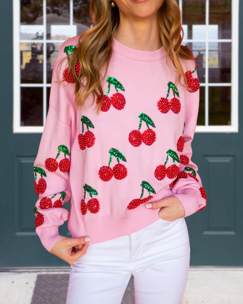 Sparkling Cherry Sequin Sweater