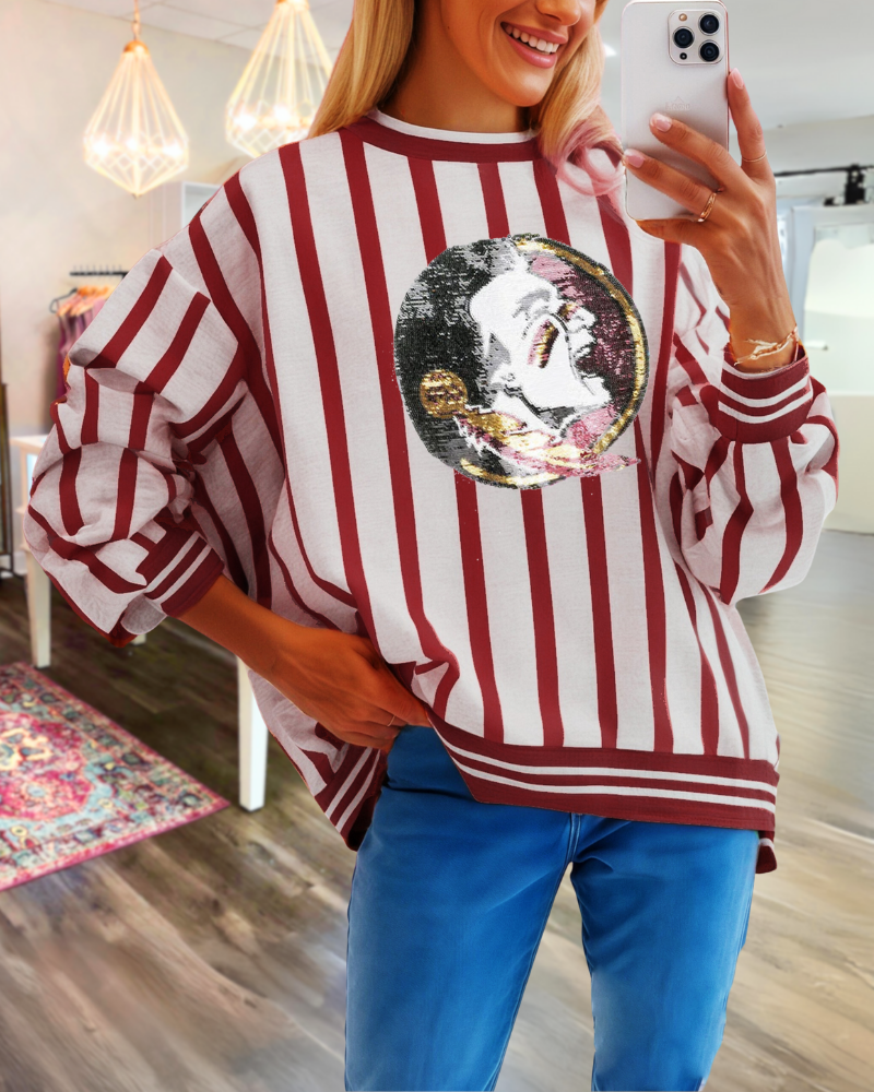 FSU Sequin Striped Sweatshirt
