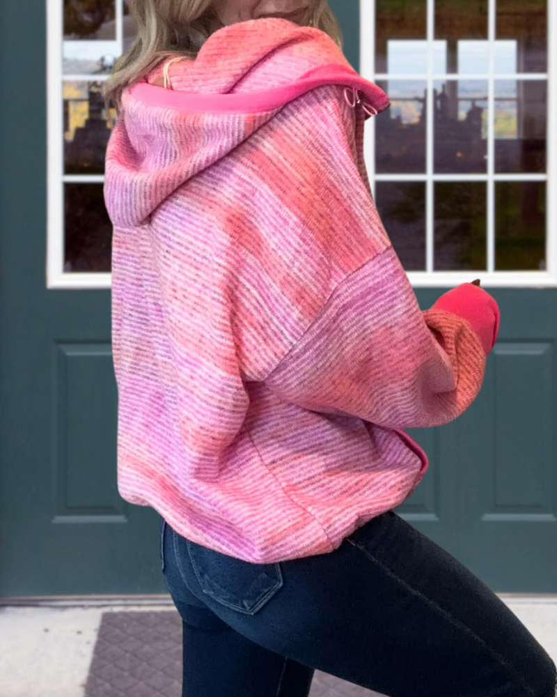 Striped Woolen Half-Zip Hoodie
