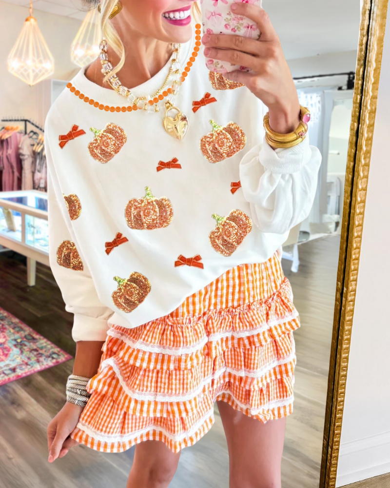 Pumpkin Bow Sequined Sweatshirt