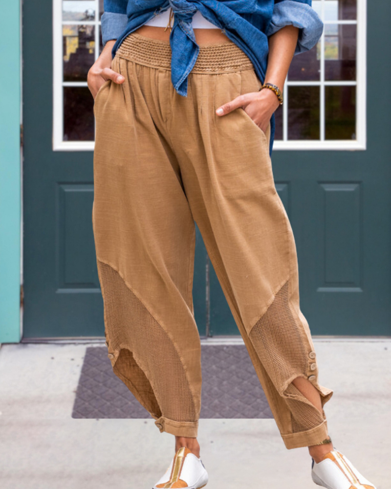 Chic Waffle Patchwork Cotton Pants