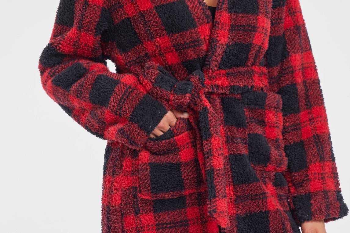 Plush Hooded Plaid Robe