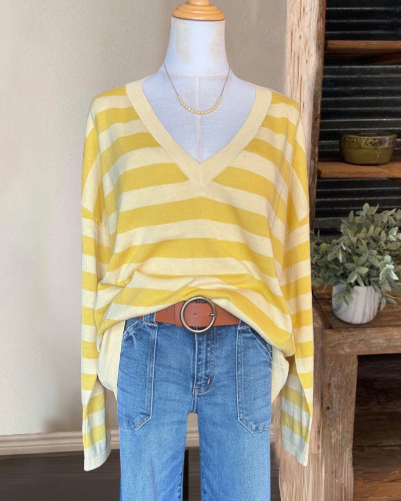 Classic Striped Ribbed Trim Top