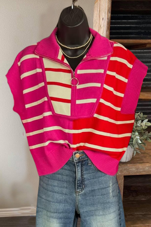 Colorblock Ribbed Striped Knit Vest