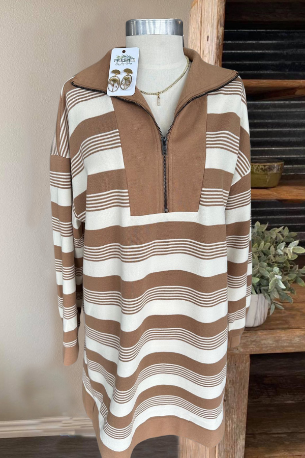 Vintage Zipper Striped Knit Dress