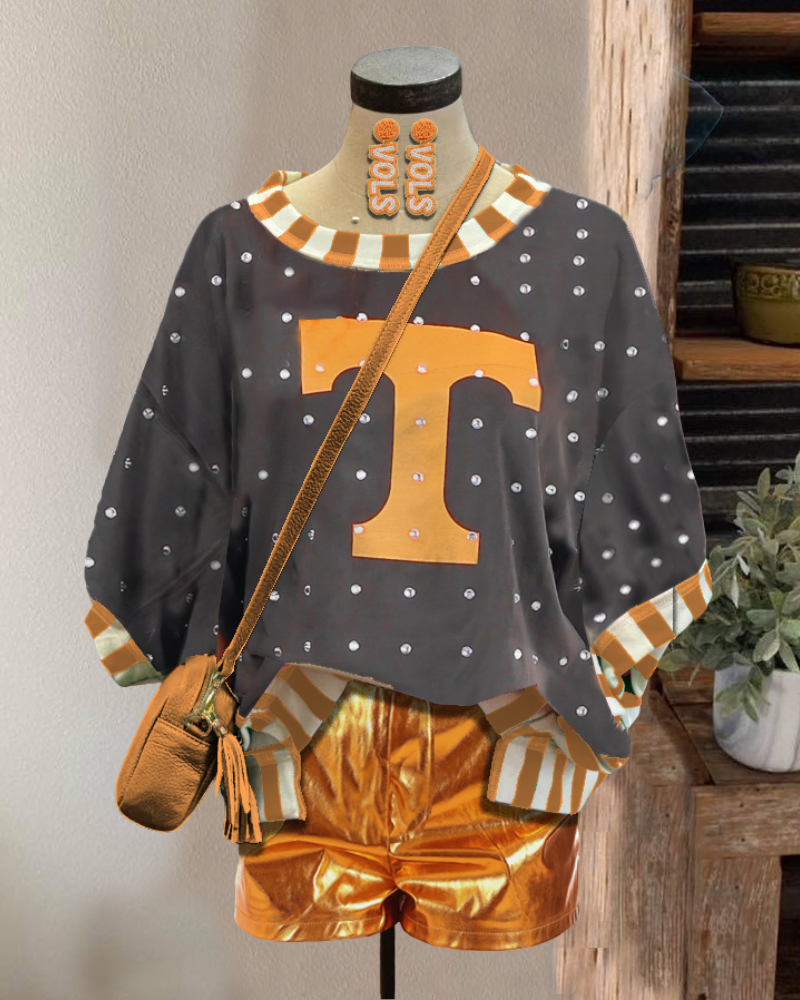 Rhinestone Contrast Striped Trim T-shirt