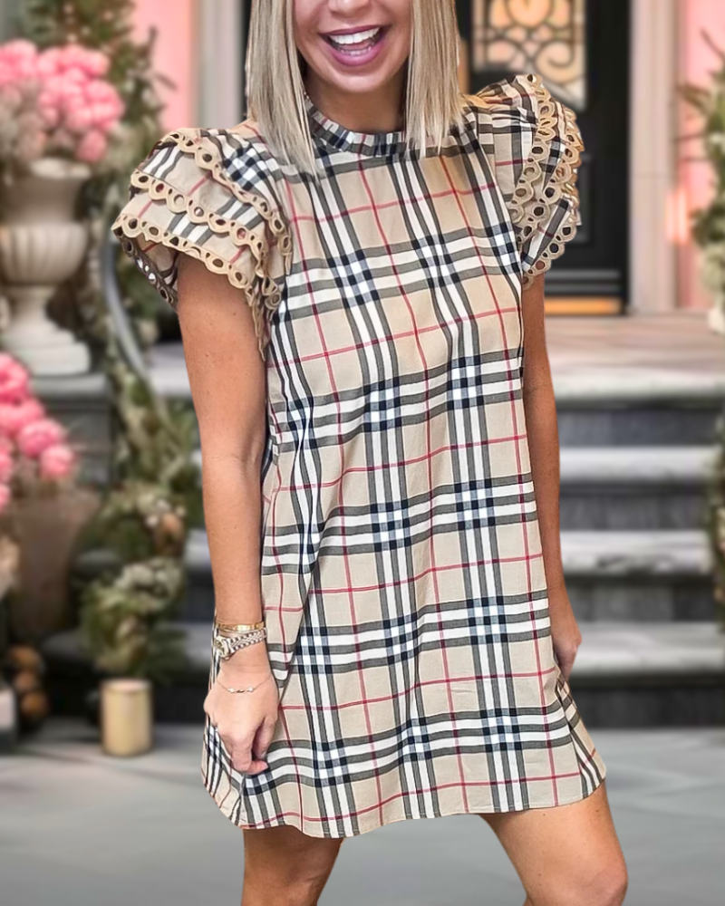 Chic Tiered Sleeves Plaid Dress