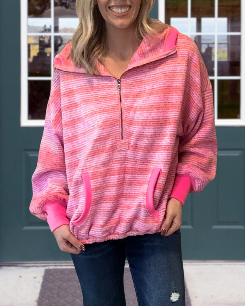 Striped Woolen Half-Zip Hoodie