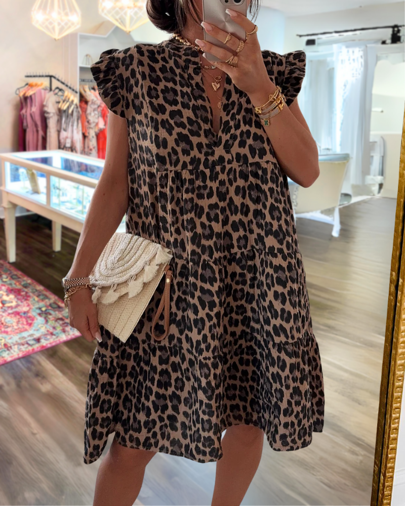 Ruffled Leopard V-Neck Dress