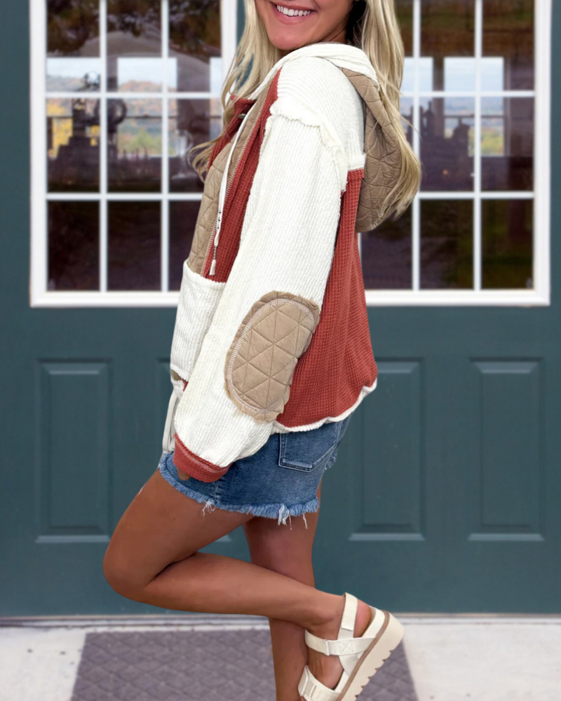 Waffle Quilted Patchwork Hooded Jacket