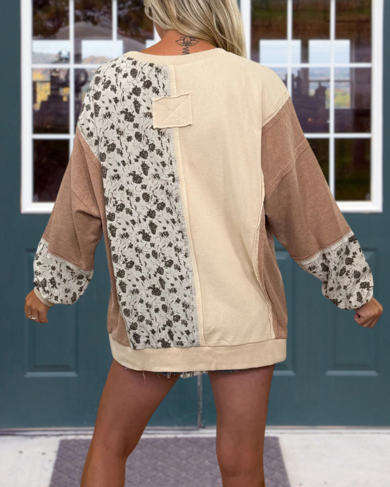 Floral Patchwork Crew Neck Sweatshirt