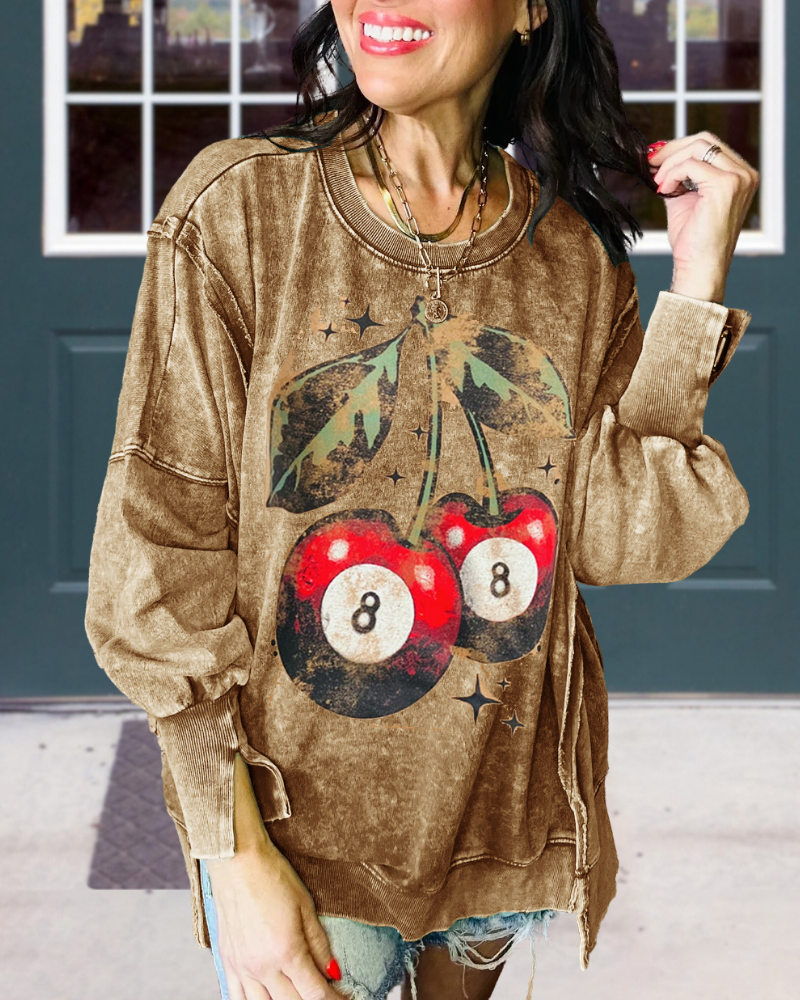 Oversized Cherry 8-Ball Washed Sweatshirt