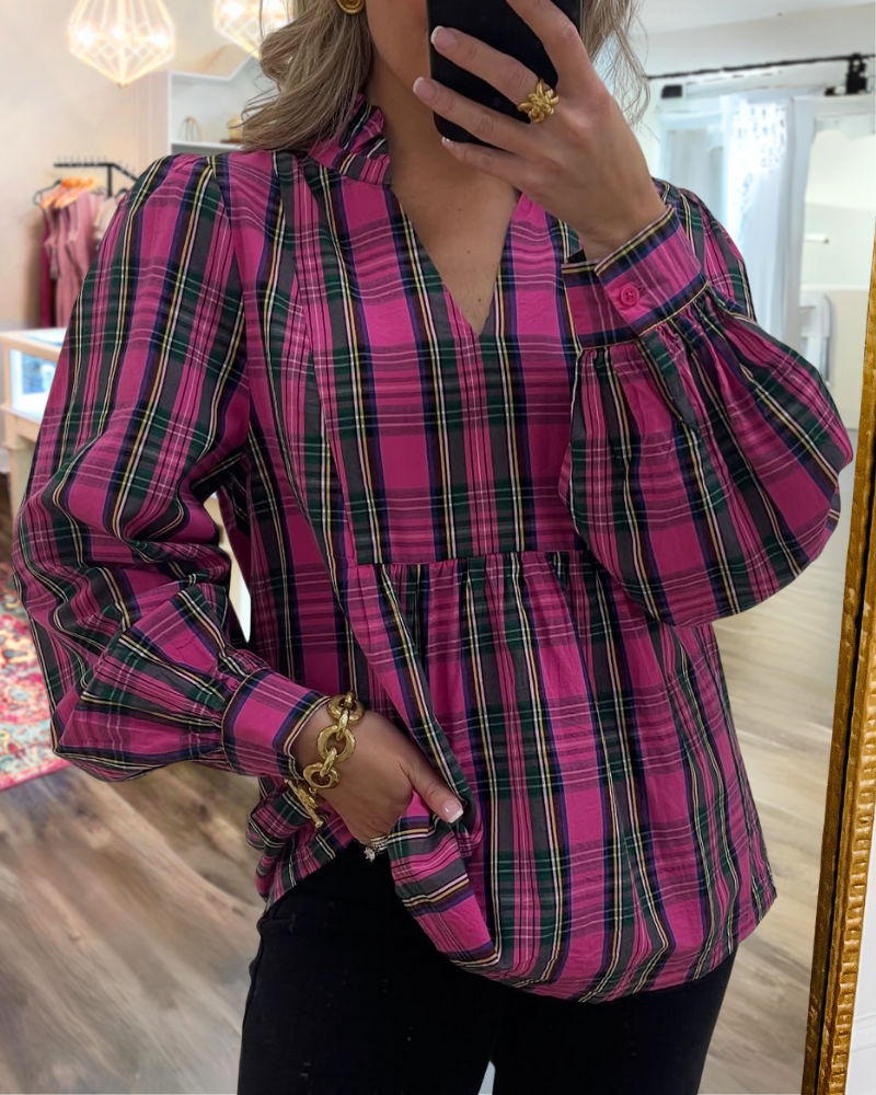Classic Check Puff Sleeve Top