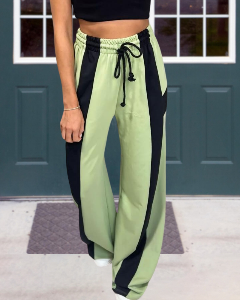 Chic Colorblock Drawstring Trousers