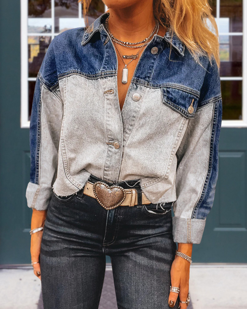 Trendy Colorblock Denim Shirt