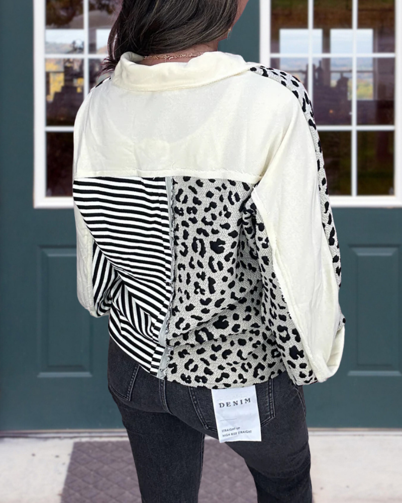 Chic Leopard Stripe Patchwork Top