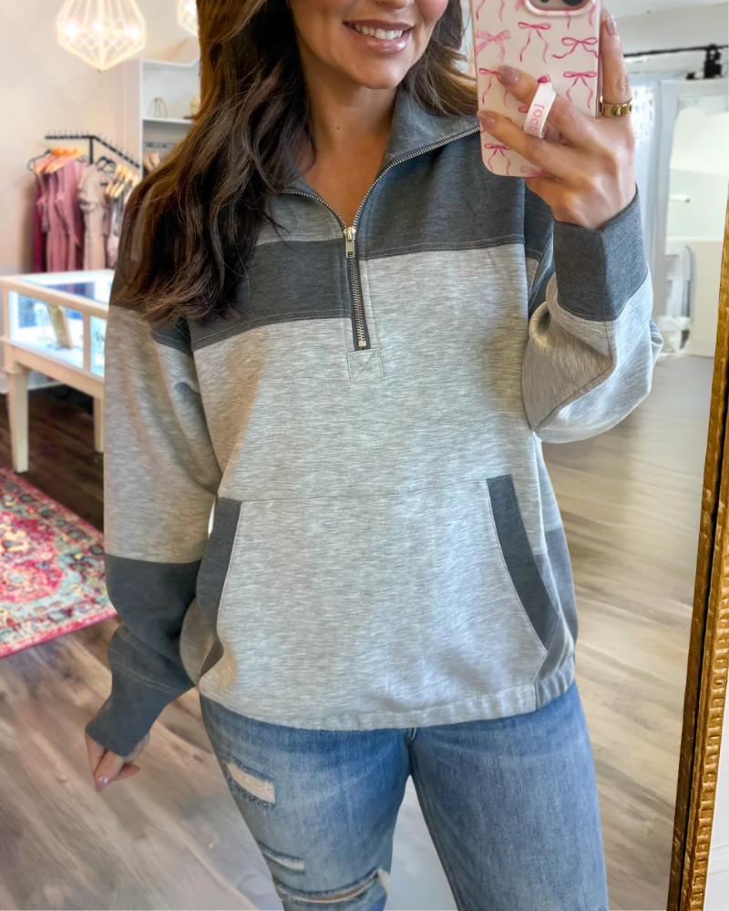 Casual Colorblock Half-Zip Pullover