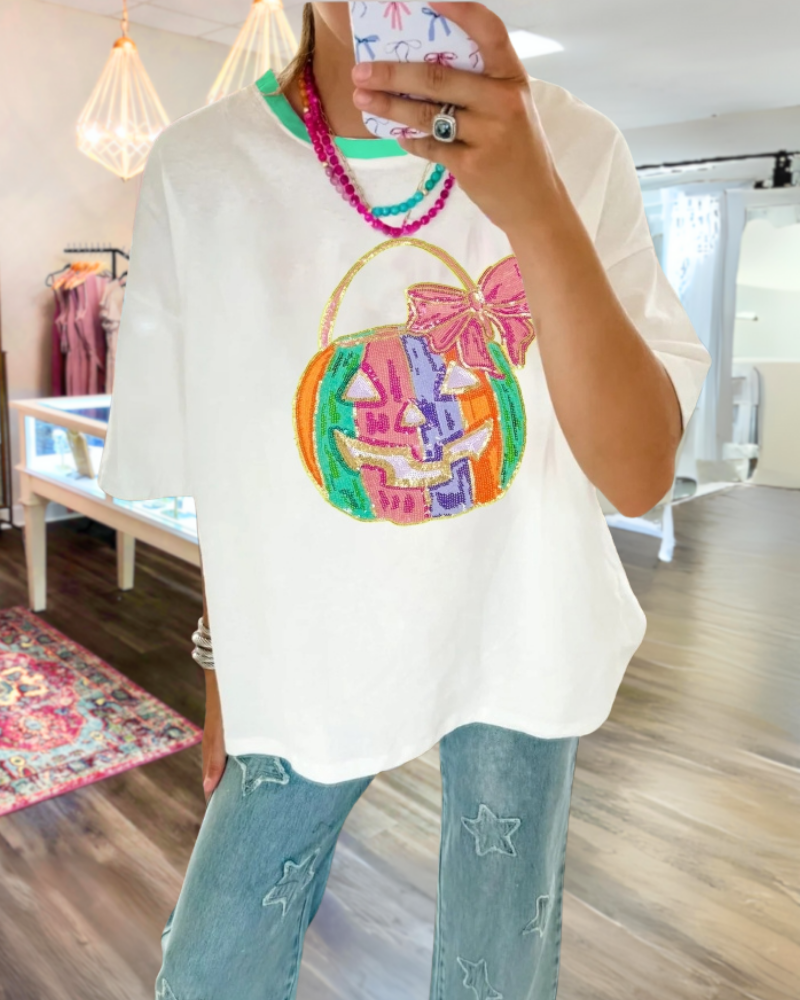 Colorful Pumpkin Butterfly Sequin Tee