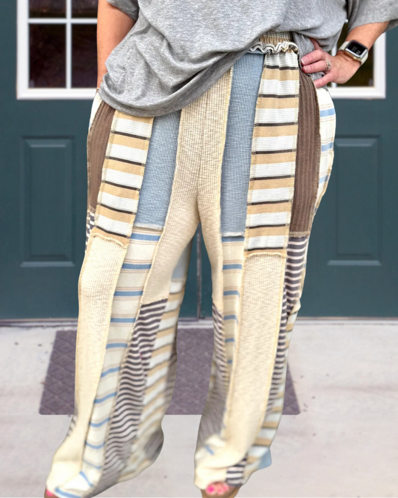 Patchwork Ribbed Striped Pants