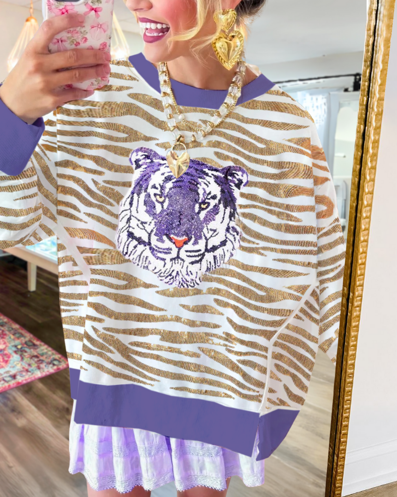 Oversized Tiger Stripe Sequined Sweatshirt