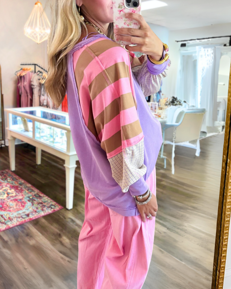 Patchwork Striped Check Sweatshirt