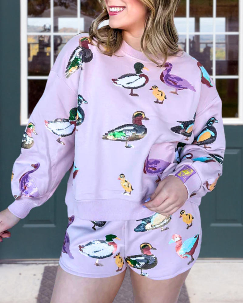 Scattered Duck Sequined Shorts Set