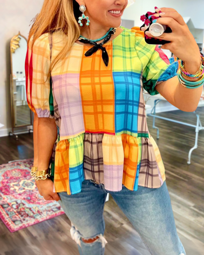 Trendy Colorful Checkered Top