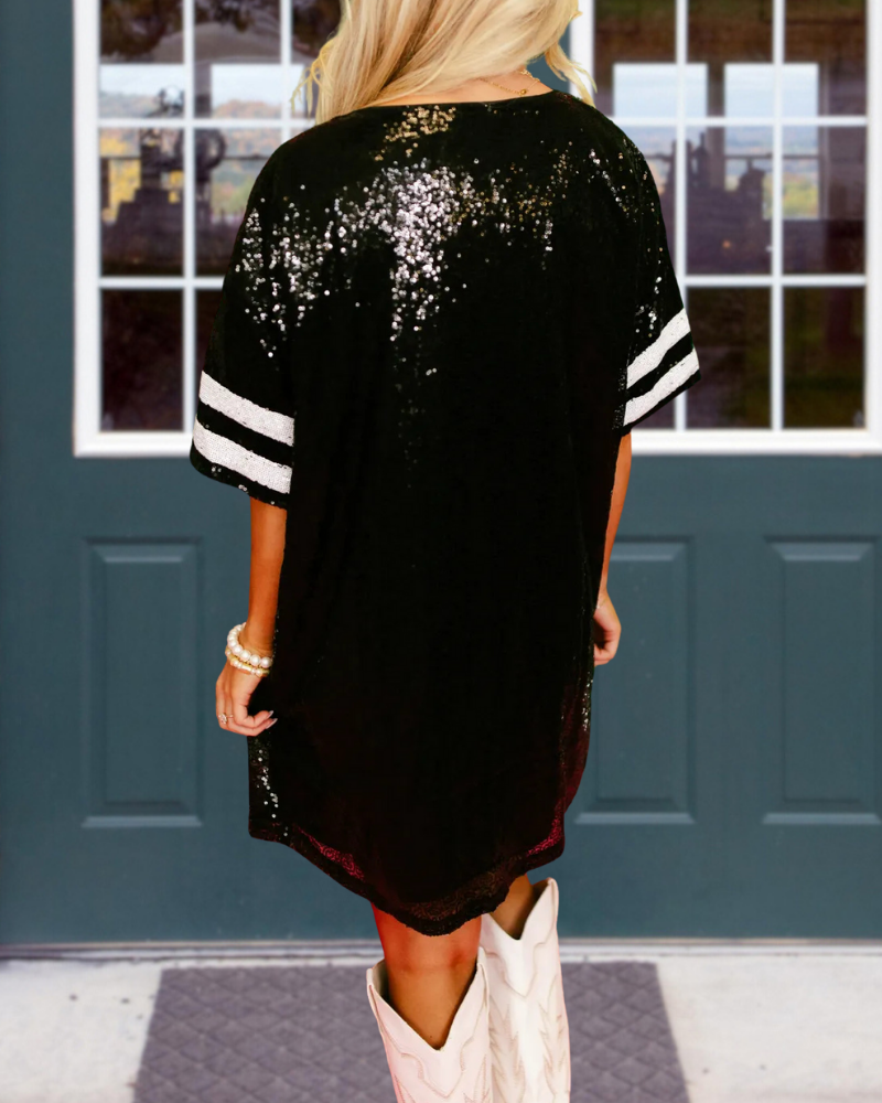 Glitter Sequin Contrast Trim Dress