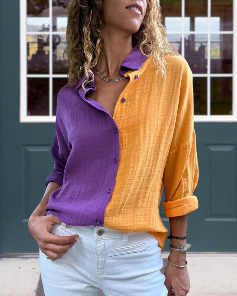 Casual Contrast Linen Shirt
