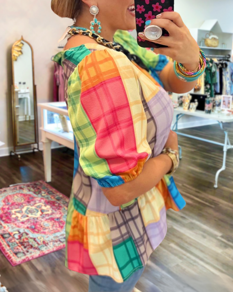 Trendy Colorful Checkered Top