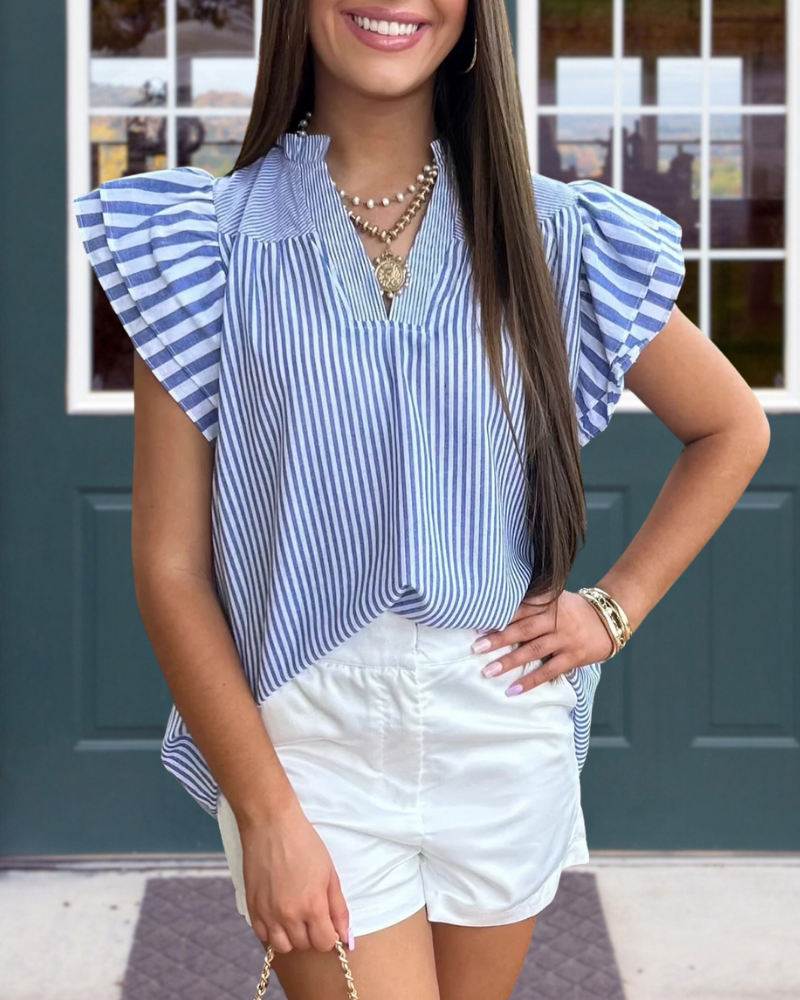 Striped Ruffle Cuff Top