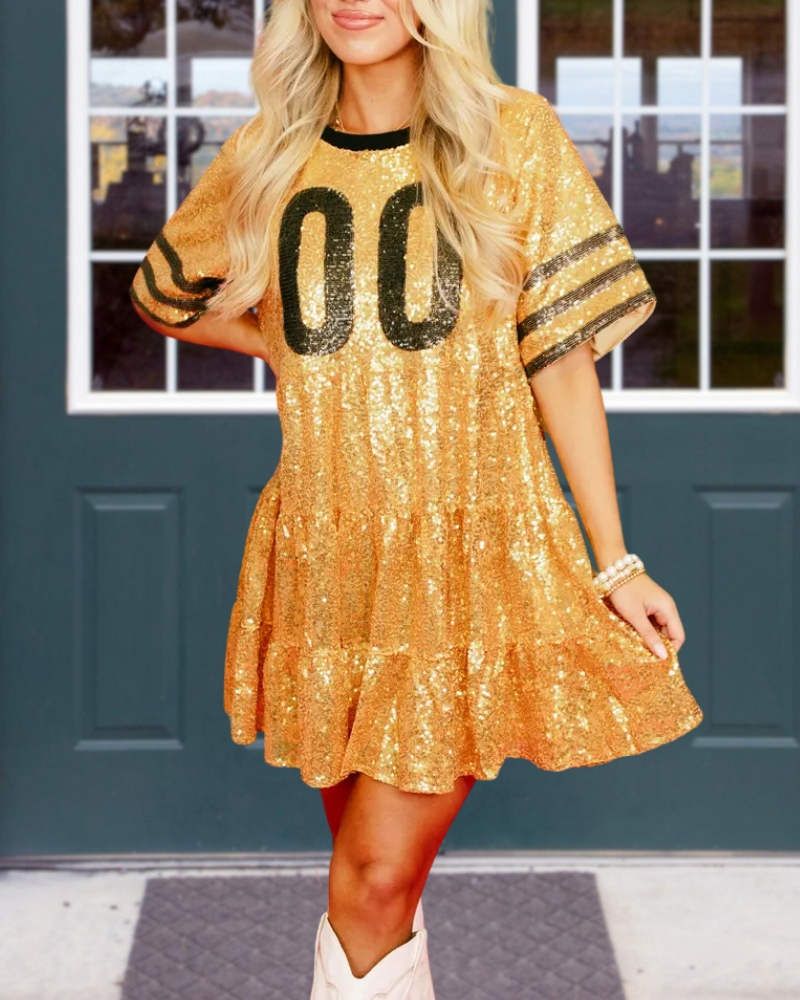 Glitter Sequin Contrast Trim Dress