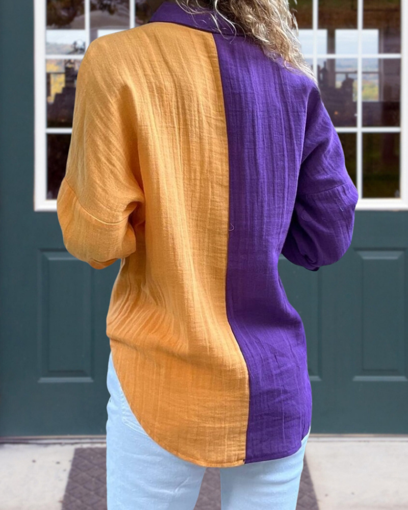 Casual Contrast Linen Shirt