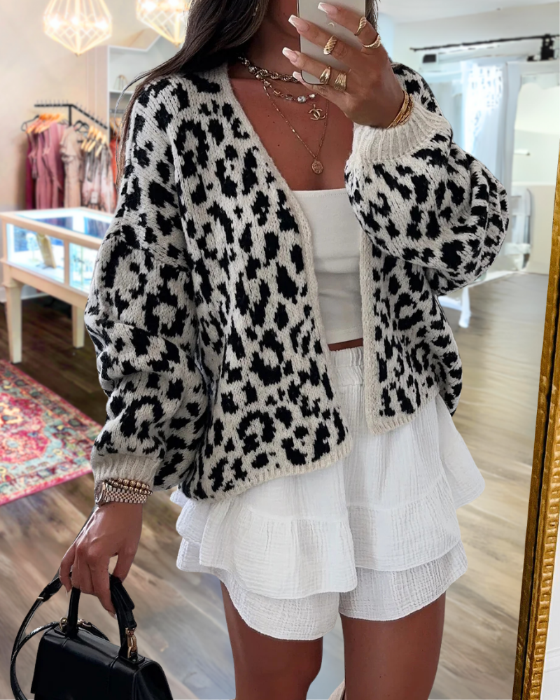 Trendy Leopard Print Cardigan