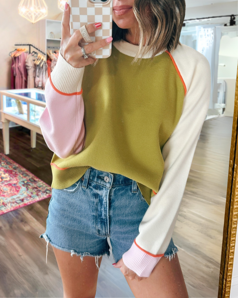 Colorblock Ribbed Trim Sweater