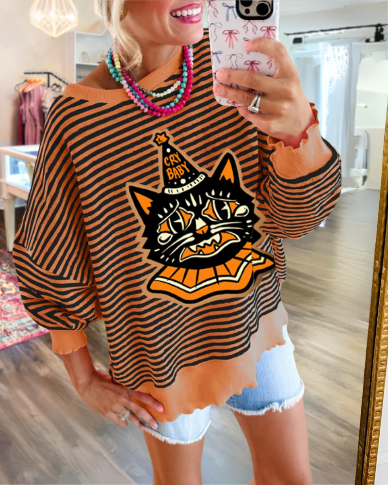 CRY BABY Cat Striped Sweatshirt