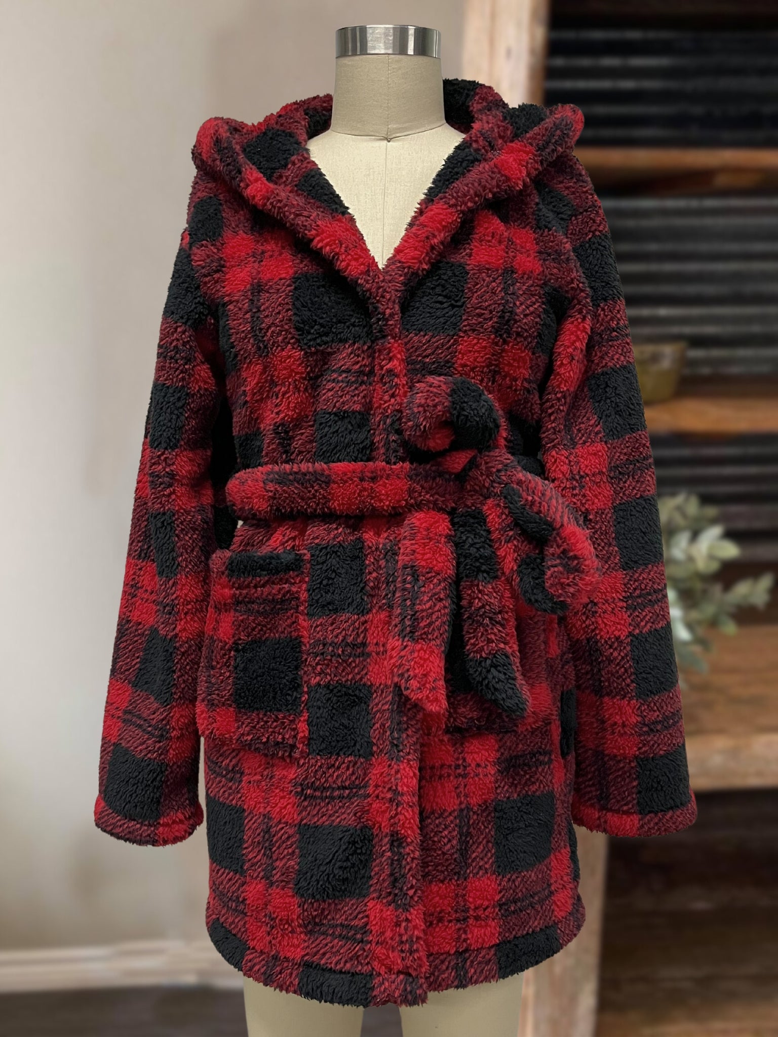 Plush Hooded Plaid Robe