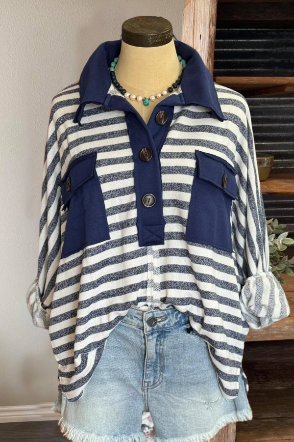 Oversized Button-Down Striped Shirt