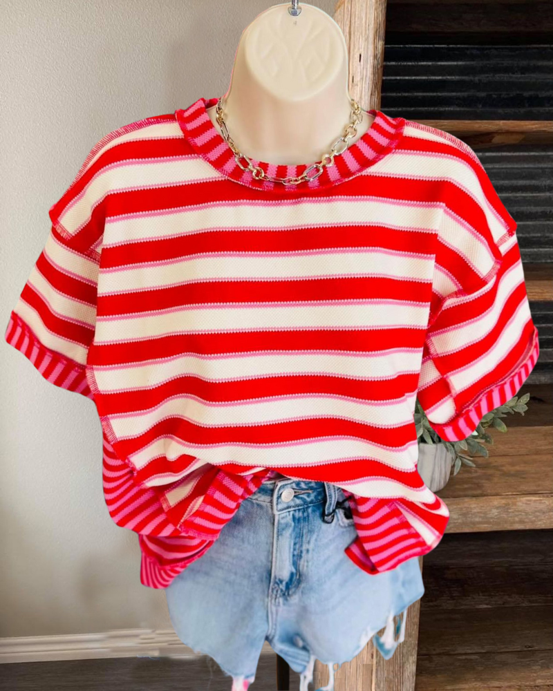 Striped Chic Trim Ribbed Top