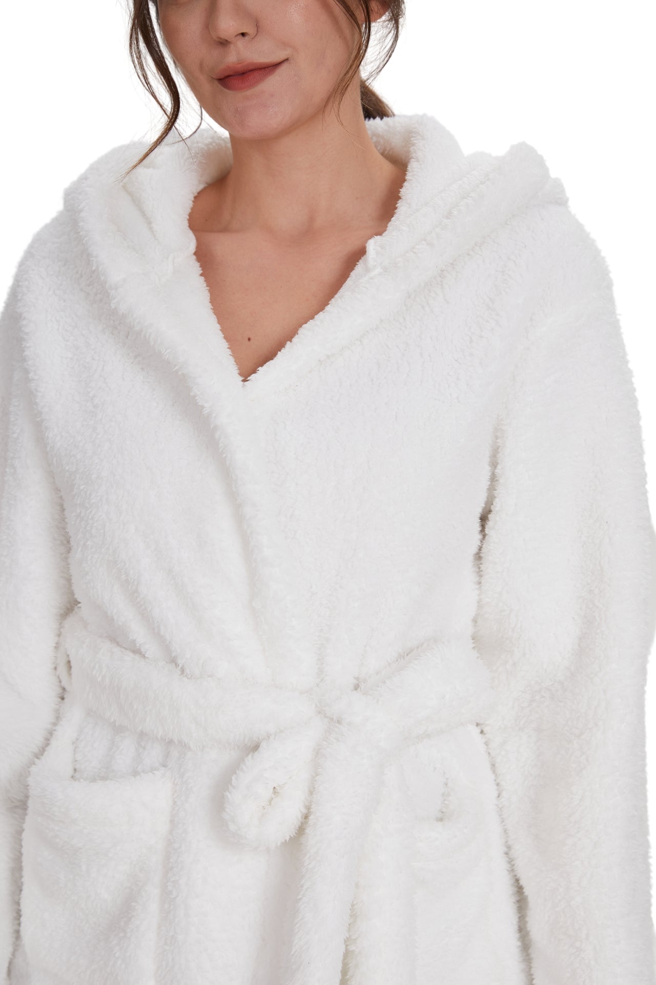 Plush Hooded Lounge Robe White