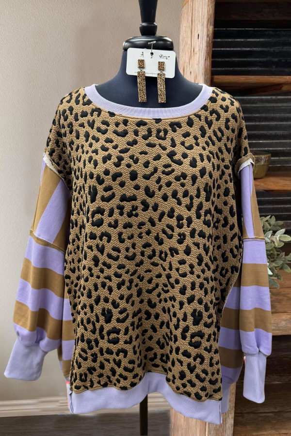 Leopard Stripe Patchwork Sweatshirt