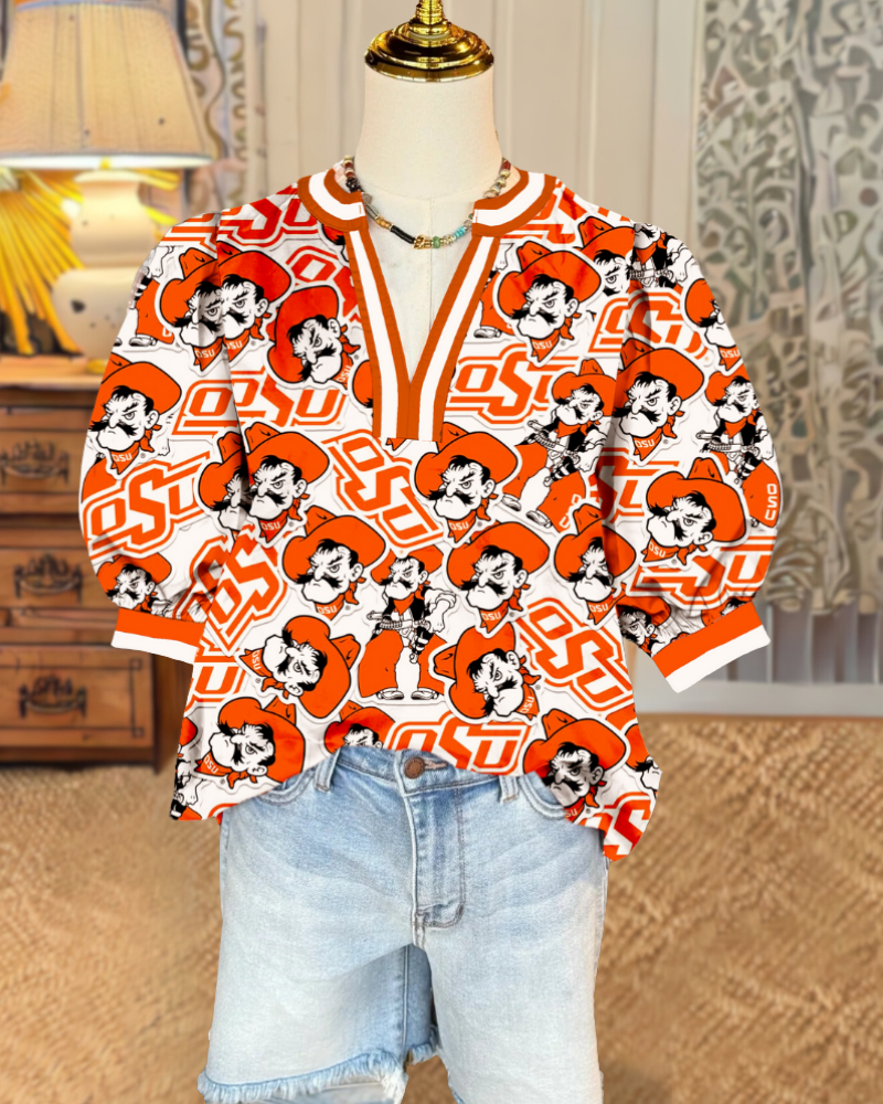 OSU Cowboys Puff Sleeve Satin Top