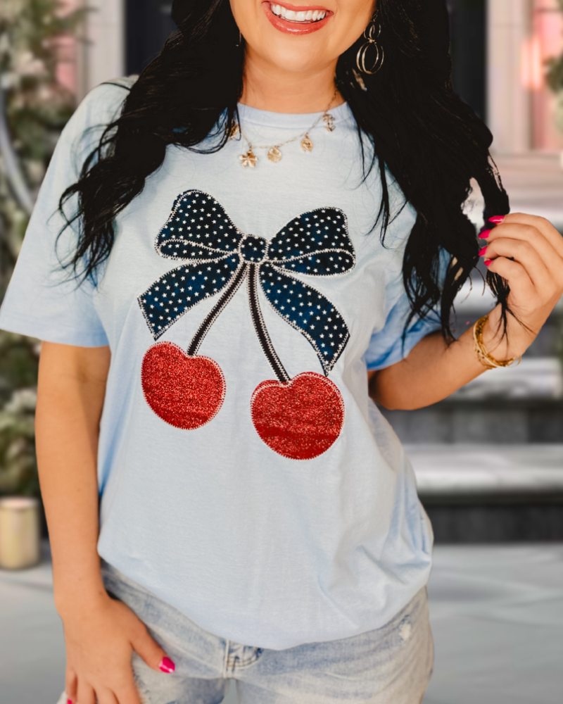 Cherry Bow Embriodered Tee
