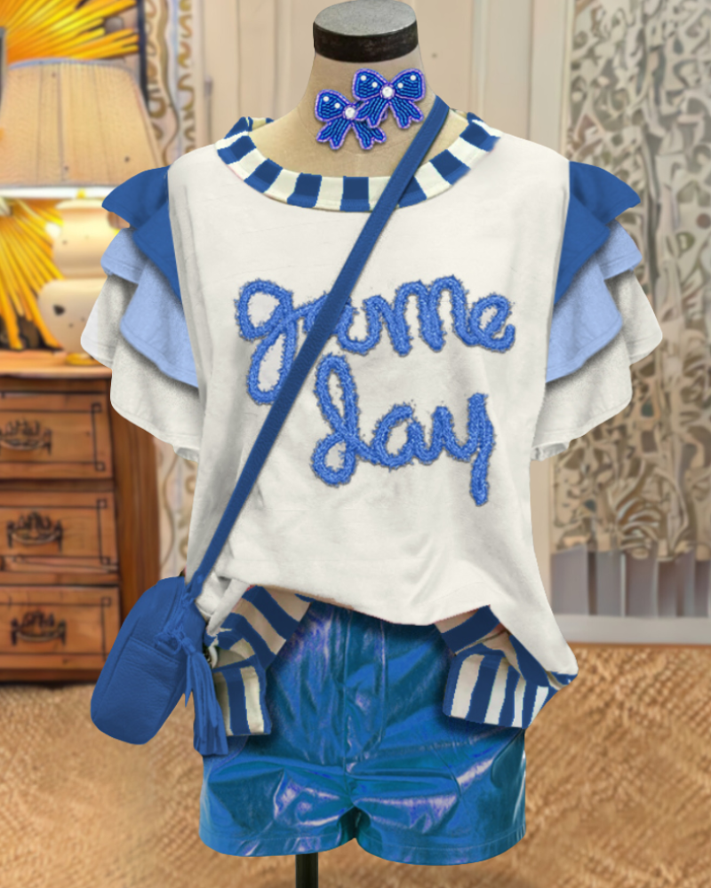 Game Day Embroidered Ruffle Top