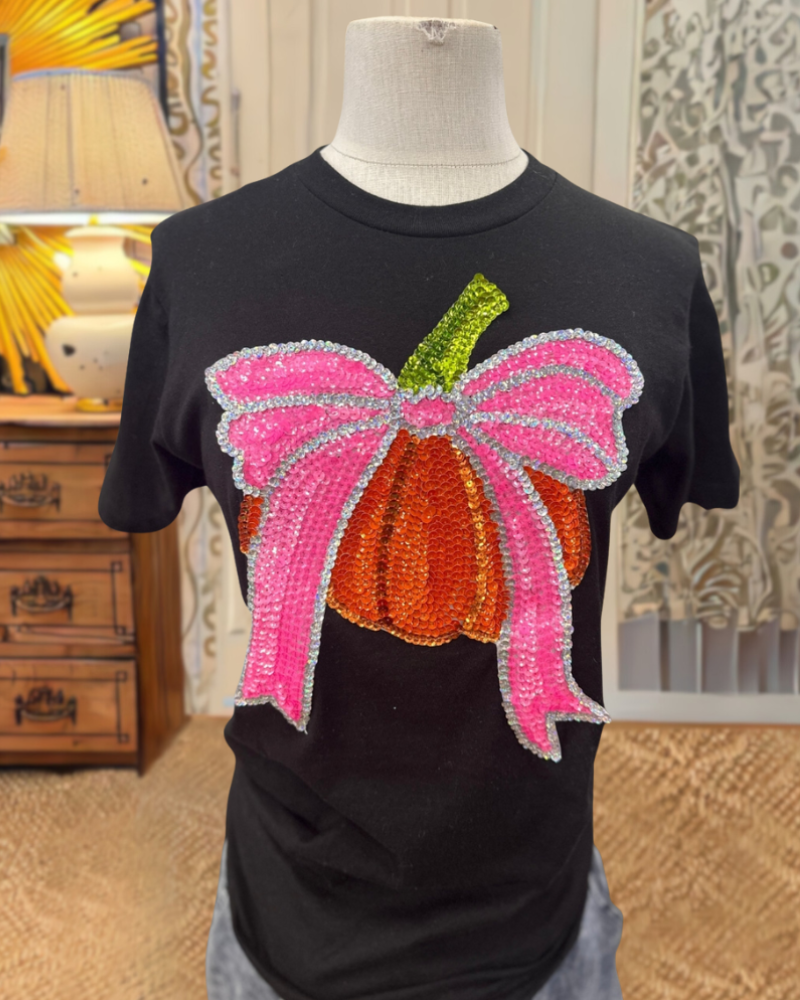 Fun Bow Pumpkin Sequin Tee