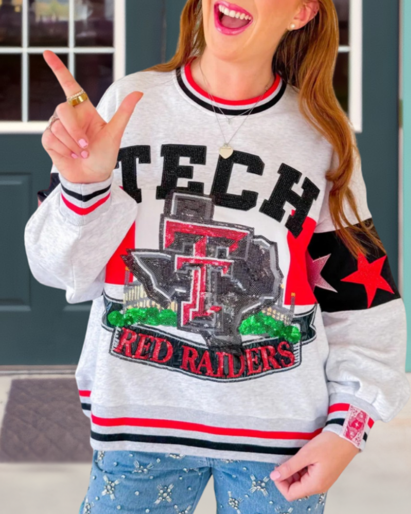Texas Tech Sequin Stripe Trim Sweatshirt